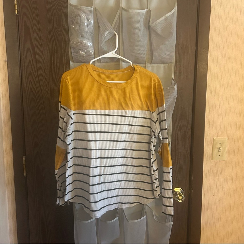 3/$10 Yellow and White Striped Long Sleeve Top